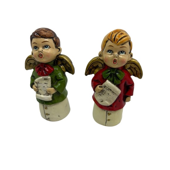Vintage Christmas Carolers Figurines STAR Lot of 2 Hand Painted Green Red Read* - Picture 2 of 7
